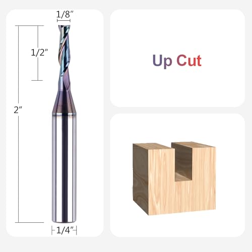 Image of SpeTool 1 /8 Inch Upcut CNC Router Bits 1 /4 Inch Shank with Extra Long Life Coating,1 /2 Inch Cutting Length 2 Inch OVL Solide Carbide End Mill Slot Woodworking Carving Tool