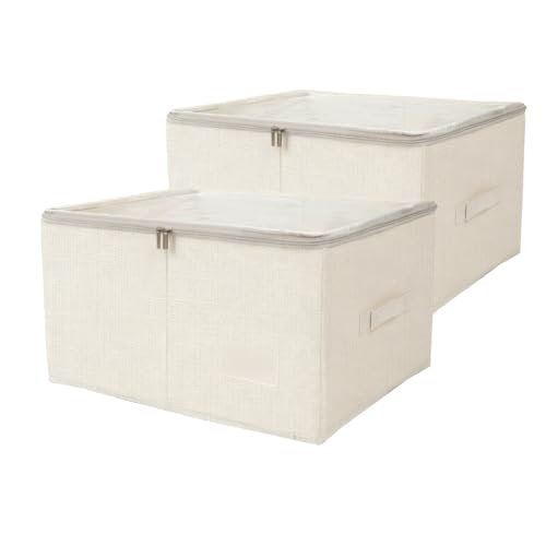 Pomodee Boîte de Rangement avec Couvercle Fermeture Éclair,Lot de 2 Boîtes de Rangement Vêtement Pliable en Tissu,Sac de Rangement pour...