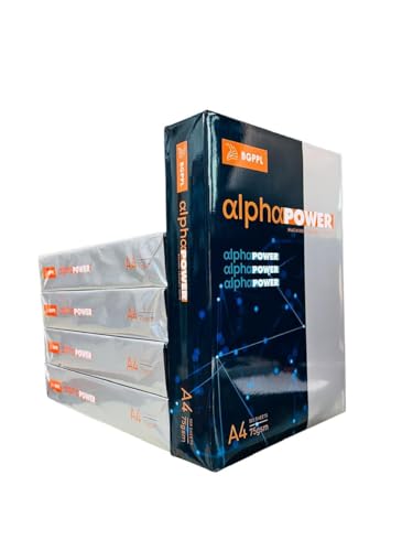 Image of Alpha power easy Copier Paper | A4 Size | 75 GSM | 2500 Sheets | White Printing Paper | For Laserjet & Inkjet Printer | Fast Drying | Both Side Print | Eco Friendly | ColorLok (Pack of 5)