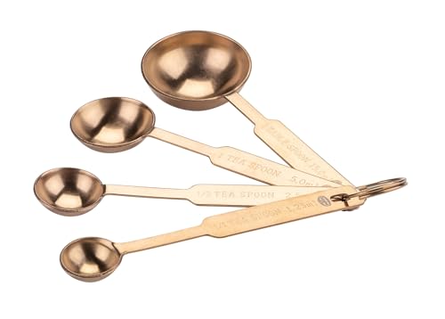 Dr. Oetker Messlöffel-Set aus Edelstahl mit Titanium-Beschichtung, 4-teilig – Präzises Abmessen für Küchenprofis, Vintage Design in Kupferfarben