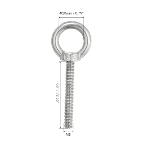 Image of PATIKIL M8 x 60mm Lifting Shoulder Eye Bolt, 3Pcs 304 Stainless Steel Lifting Ring Threaded Eyebolt with Nuts Washers for Hanging Hammocks Articles