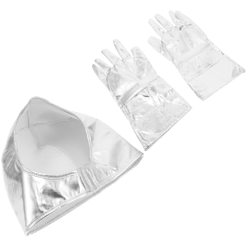 BESTonZON Conjunto de capacete espacial e luvas para crianças M, acessórios de disfarce de astronauta prateado, cosplay para festas temáticas e sumo de papel ambiental