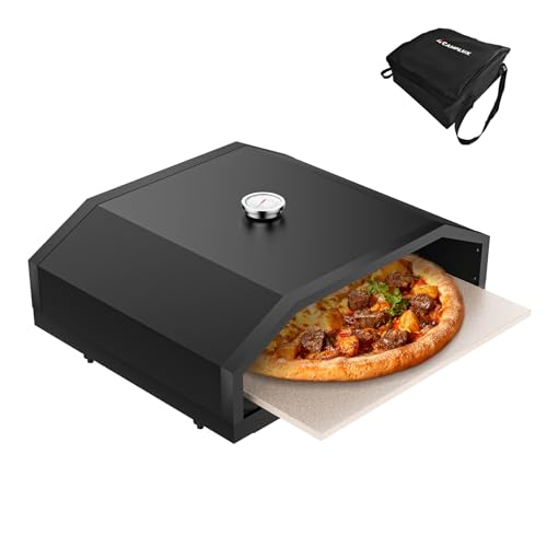 CAMPLUX 17 Inches Pizza Oven for Grill with Storage Bag and 14.8'×13' Cordierite Stone, Grill Top Pizza Oven Built-in Thermometer, Compatible with Propane & Charcoal Grill for Crispy Homemade Pizza