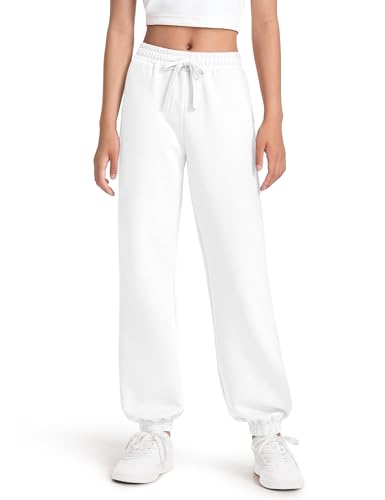 Somaibo Girls Sweatpants Athletic Joggers with Drawstring Waist and Pockets Great for Teen Girls Size 11-12 Years White