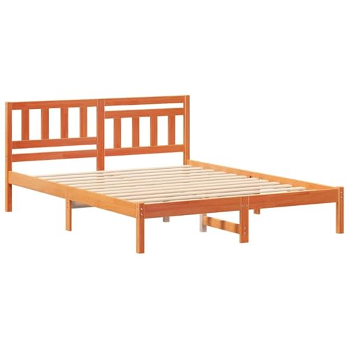 Base de cama con plataforma de pino macizo, estilo moderno, construcción resistente, fácil de cuidar