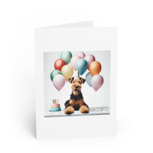DistinctInk Greeting Card/Note Card - Airedale Terrier puppy Birthday -