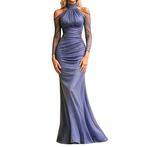 Vestido de noche largo monocolor con acabado elegante y sofisticado