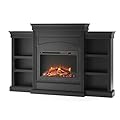 Ameriwood Home Lamont 69 Inch Electric Fireplace with Mantel, Shelves, Replaceable Fireplace Insert Heater, Remote Control, Timer, Realistic Log and Flame Effect, For Living Room or Bedroom, Black