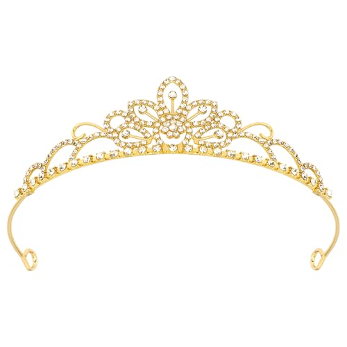 AOPRIE Tiara and Crown for Women Girls Headband Halloween Birthday Party Event Supllies Favors Gold White, 1 Pack