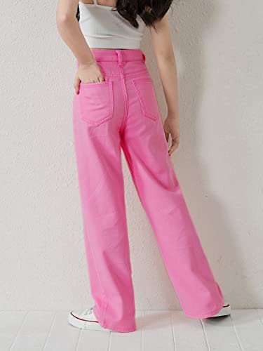 Floerns Girls Colorblock High Waist Ripped Jeans Destroyed Denim Pants Pink 130 #TOP1