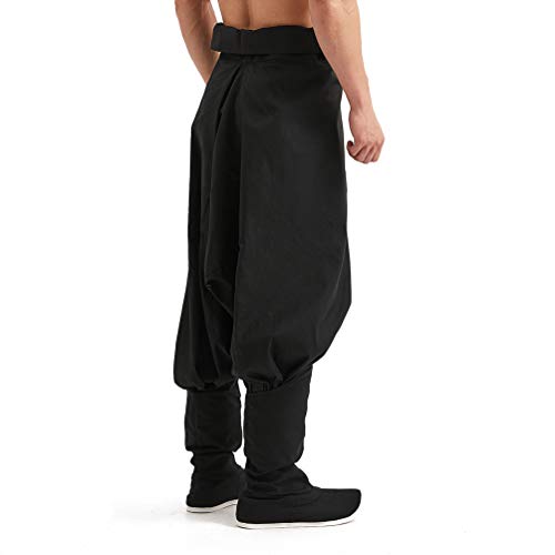 HAORUN Men Drop Low Crotch Baggy Pants Belted Chinese Traditional Hanfu Trousers3