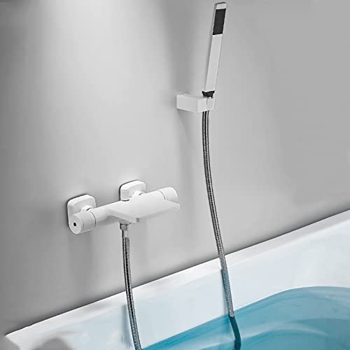 Mitigeur bain cascade mural avec douchette noir mat et double poignée rotative