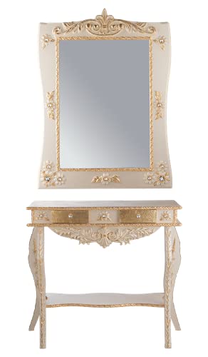 Juego de consola y espejo de estilo barroco moderno marfil y hoja dorada (Manuela marfil-oro) Cover