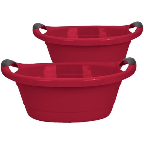 Set di 2 vasche per la biancheria, 25 litri, colore rosso, made in EU, con manici, 62 x 43 x 27 cm
