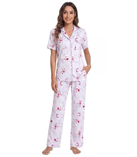 Image of WiWi Viscose from Bamboo Women's Pajamas Set Super Soft Button Down Top and Pants Sleepwear Cooling Pjs S-3X