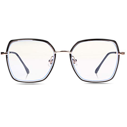 Image of DUCO Retro Square Blue Light Glasses for Women Oversized Blue Ray Blocking Glasses Computer Glasses Teens Fashion Eyeglasses Balck W020