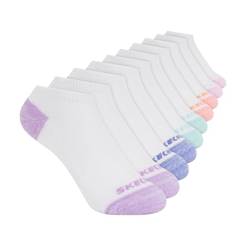 Skechers Girls' 10-Pack Performance No Show Socks, Everyday Wear for Kids, Soft & Comfort-fit