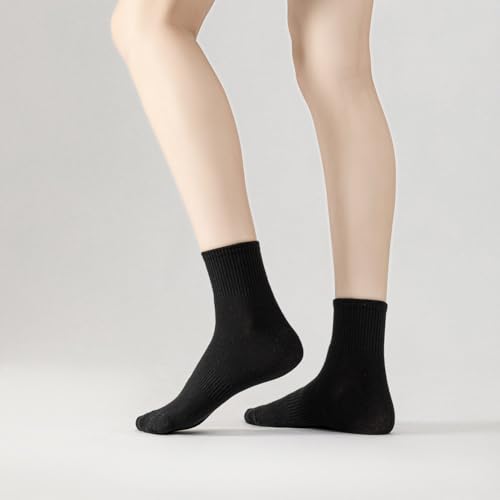 Image of WoWhite Ankle Socks for Woman Cotton Crew Socks Athletic Running 5 Pairs(black，9-11)