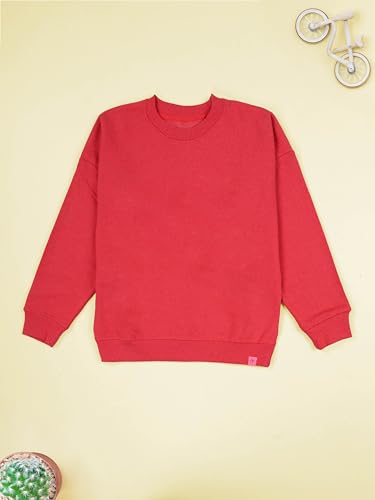Image of KiddoPanti Boys Solid Round Neck Full Sleeve Fleece Sweatshirt | 60% Cotton 40% Polyester | Soft Warm Winter Pullover | Ribbed Cuffs & Hem | Casual Winter Sweatshirt for Kids