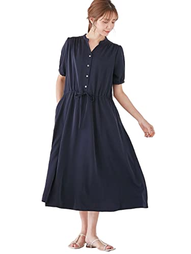 [ANGELIEBE エンジェリーベ] マタニティ 半袖 ワンピース 出産後も長く使える ギャザー シャツ ワンピ レディース 授乳 しやすい 妊婦服 産前 産後 M ネイビー