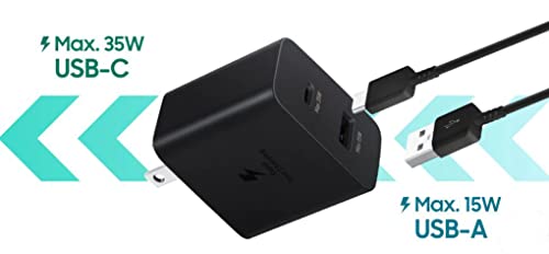Image of 35W Dual PortType-C & USB-ACellularphone Fast Charger Compatible with Samsung (Cable Not Included) Black with SIX Months Replacement Warranty