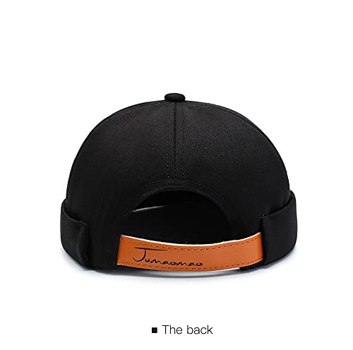 Image of No Brim Skullcap Sailor Cap Adjustable Rolled Cuff Docker Beanie Hat Brimless Caps for Men