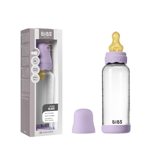 BIBS Boheme Baby Glass Bottle. Anti-colique. Embout rond en latex de caoutchouc naturel. Favorise l’allaitement naturel - Violet Sky