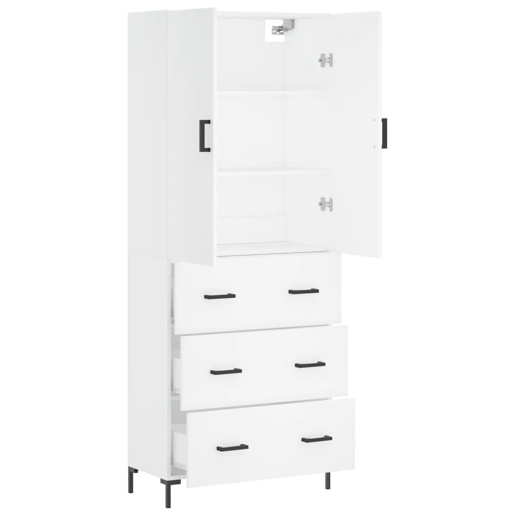 Wysoki kredens biała sklejka wysoka kredens z drzwiami i metalową konstrukcją do organizacji domu 69,5x34x180 cm
