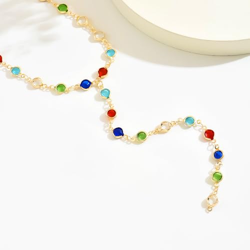 Collier en Y plongeant et chaîne à pompons avec perles multicolores - 4