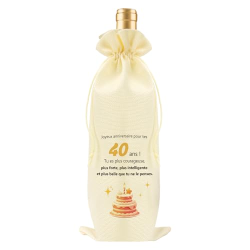 Cadeau 40 Ans Femme Sac Cadeau Bouteille de Vin Ballon 40 Ans Anniversaire Femme Idee Cadeaux 40e Anniversaire Pour Amie Cousine Soeur Tata Maman Marraine Cadeaux Sacs Bouteille Vin Original