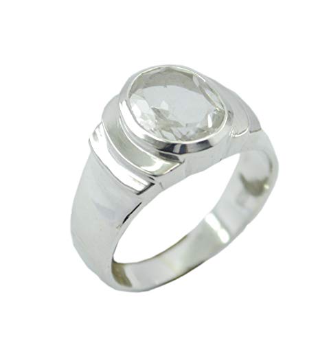 Bague argent 925 véritable et quartz blanc anti-ternissement pour peaux sensibles