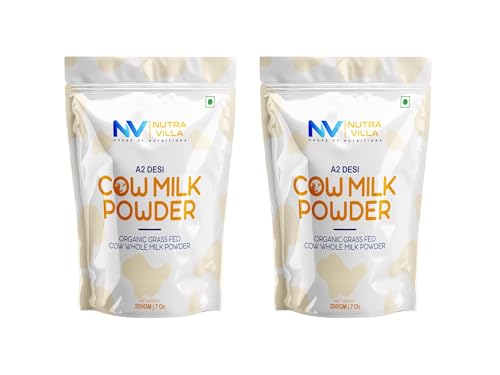 Image of NutraVilla A2 Desi Cow Milk Powder | Organic Grass Fed Whole Milk Powder | No Antibiotics, No Hormones | Rich in Protein & Calcium | Premium Natural Dairy Powder | 200g x 2 Pouches (400g Total)