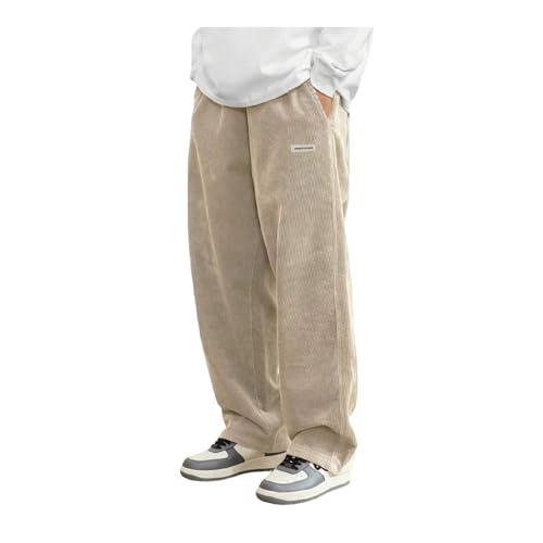 Men's Corduroy Casual Pants, Elastic Waist Autumn and Winter Solid Color Straight Simple, Loose Wide Leg Pants - Main Image