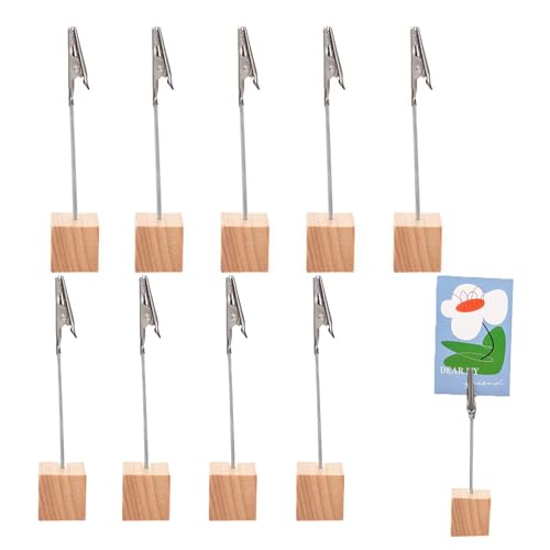 FineGood メモクリップ 【10個セット】 木製 スワイヤー メモホルダー 付箋ホルダー メッセージホルダー カード立て・写真立てに オフィス 机上用品 文房具用に (木色)