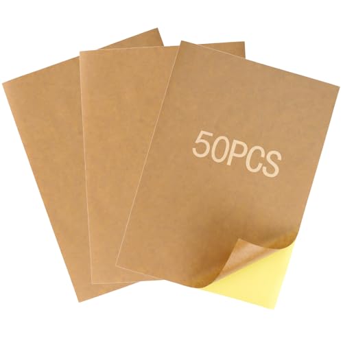 QWORK® A4 Étiquettes autocollantes Kraft brun - 50 feuilles, 210 mm x 297 mm, autocollantes pour impression laser/jet d'encre