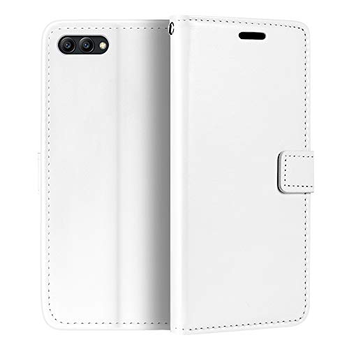 PU Leder Handyhülle Kompatibel mit Huawei Honor View 10, Klapphülle mit Kartenfächern, Magnetverschluss & R&umschutz mit Standfunktion (Weiß)