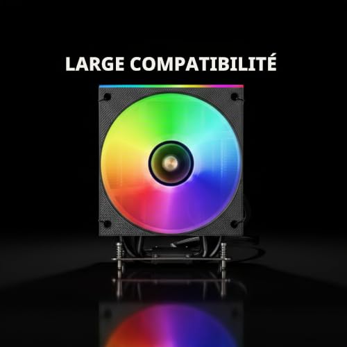 Mars Gaming MCPU-LCD, Disipateur CPU 300W TDP, 6x Heatpipes HCT, Ventilateur 120mm, Écran LCD, ARGB Dual Zone Infinity Mirror, Noyau de Cuivre Hyperbalancé, Compatibilité Intel et AMD, Noir