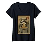 Photo Gallery donna trash ramen panda, tagliatelle retrò a forma di procione maglietta con collo a v Photo Gallery donna trash ramen panda, tagliatelle retrò a forma di procione maglietta con collo a v