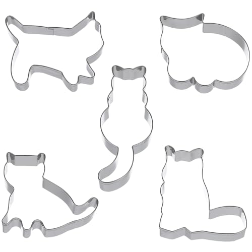 Beaupretty 5個 猫型ステンレスクッキーカッター点 耐久性 素材 使用簡単 ホームベーキング用 クリエイティブなクッキー作りに