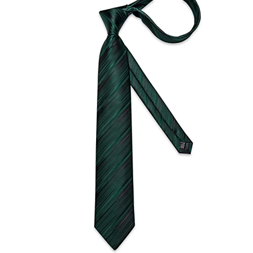 Dibangu Men's Emerald Green Stripe Tie Silk Woven Necktie Pocket Square Cufflink Tie Clip Set Formal Business Prom Wedding #TOP3