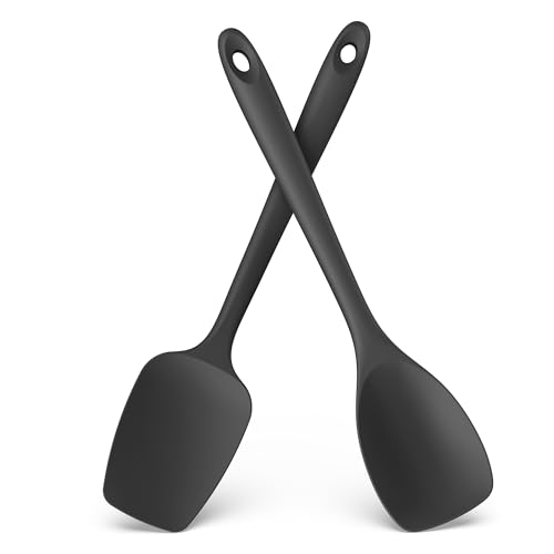 Image of U-Taste Silicone Cooking Spoons 600ºF Heat Resistant Spatula, 2Pcs, Black