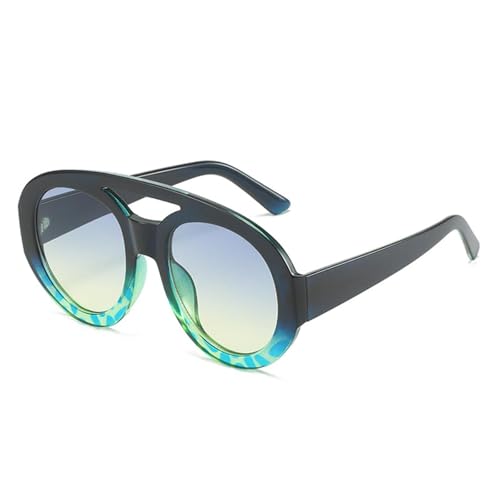 Lunettes de soleil rondes double pont UV400 pour femme style punk et monture tendance dégradée