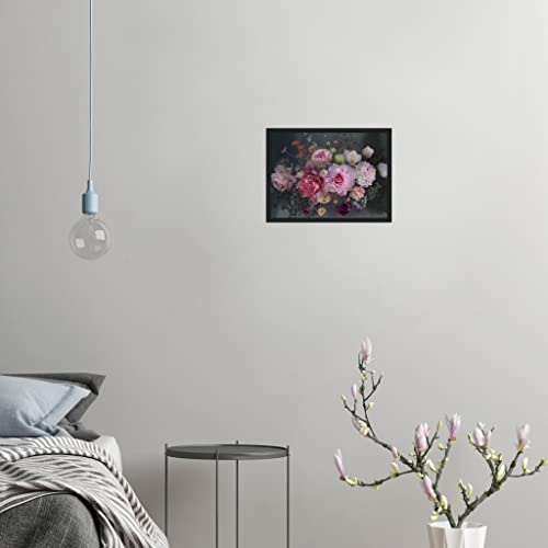 Décoration murale florale tableau roses roses cadre noir cadeau idéal