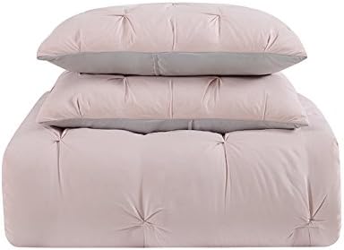 Laura Hart Kids Pleated Solid Blush Reversing to Silver Grey Twin XL Duvet Set - Duvet Cover and Shams Set