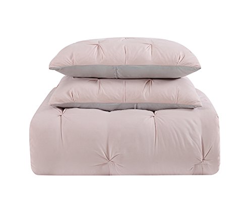Laura Hart Kids Pleated Solid Blush Reversing To Silver Grey Twin Xl Duvet Set - Duvet Cover And Shams Set #TOP2