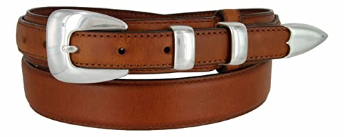 Image of Silver Mirror Buckle Oil Tanned Genuine Leather Western Ranger Belt 1-3 /8 inch(35mm) Taper to 3 /4 inch(19mm) Wide-Multiple choices