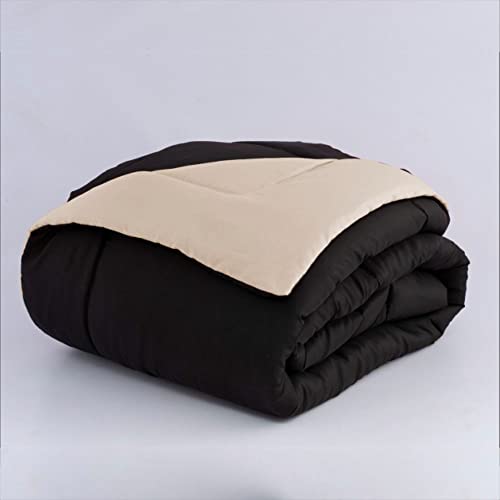 Jogo de cama Casal com edredom lençol fronha função cobre leito e cobertor (Preto e Bege)