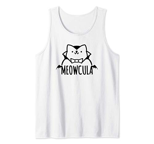 Meowcula Funny Cat Shirt Vampire Dracula Halloween Camiseta sin Mangas