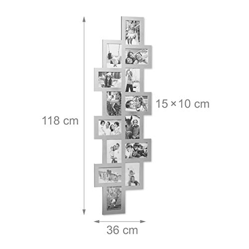 Relaxdays Bilderrahmen Collage, Bildergalerie 14 Bilder, Fotorahmen zum Aufhängen, mehrere Fotos, HxB: 118x36 cm, silber – Bild 5