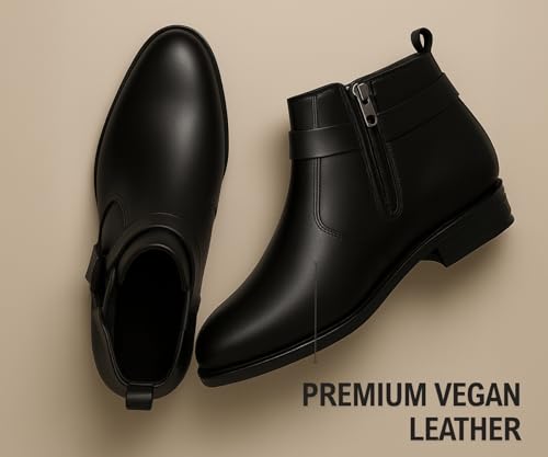 Image of Kraasa The Harness - Men's Stylish Vegan Leather Chelsea Boots with Side Zipper & O-Ring Strap Elastic Panel Ankle Boot (Tan /Black /Brown)